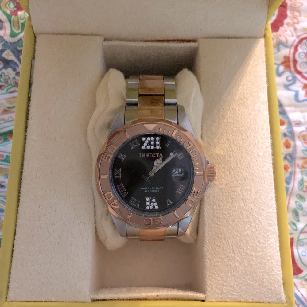 Invicta Women 13025 Pro Diver Brown Dial Quartz 3h Rose Watch